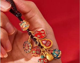 Porte-clés tête de lion - breloque prospérité chinoise, accessoire de sac
