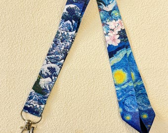 Van Gogh Starry Night Wave Lanyard - Artistic Breakaway Neck Strap - ID Badge Holder