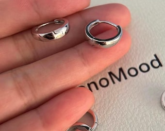 S925 Sterling Silver with 24K Gold Plating Minimalist Versatile Solid Hoop Earrings 10mm Pair (Outer Diameter 13mm) White Gold