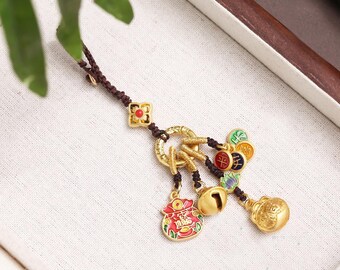 Charm tête de lion pour la prospérité : porte-clés en alliage, amulette porte-bonheur