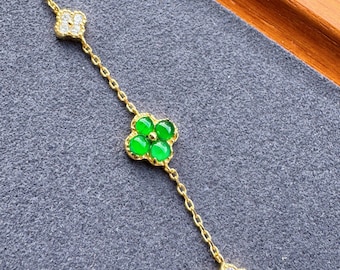 Natural Jadeite Four-Leaf Clover Bracelet Imperial Green Jadeite Grade A Bracelet Designer-Style High-Quality Bracelet Gift Bracelet
