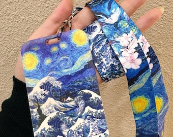 Van Gogh Lanyard Set - Starry Night & Wave Art Print, Breakaway Strap