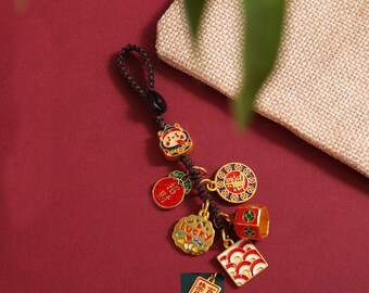Porte-clés tête de lion, dieu de la richesse, porte-bonheur, cadeau de Nouvel An