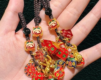 Lion Head Ornament: Prosperity New Year Keychain - Key Pouch - Wallet Charm