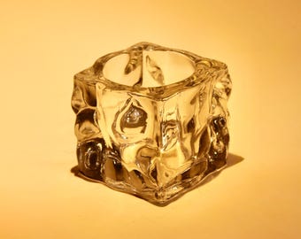 Portavelas de cristal PartyLite Ice – Portavelas cuadrado grueso – Hecho en Indonesia