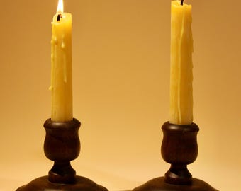 Candelabros vintage de madera torneados a mano, años 50-70
