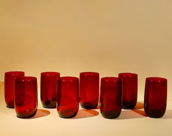 Juego de 8 vasos Anchor Hocking Royal Ruby, vidrio rojo vintage, artículos de mediados de siglo