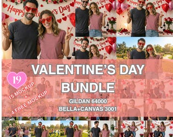 Valentine T-Shirt Mockup Bundle | 19 Couple Shirt Mockups |  Love Tee | February 14 | POD