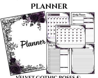 Undatierte Monatsplaner | Gothic Rose Kalender | Samt Florale Digitale Seiten