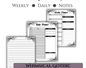 Planer Add-On Printable | Wunderliche Gothic Spitze & Totenköpfe | Wöchentlich tägliche Notizen Beilagen - Digital Download