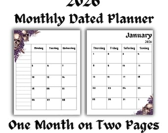 2026 Gothic Monatsplaner | Doppelseite | Druckbare digitale Datei