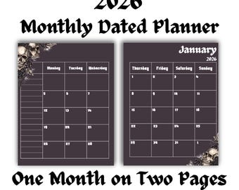 2026 Dark Gothic Monatsplaner | Doppelseite | Druckbare digitale Datei