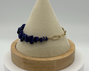 Lapis and Paperclip Chain Bracelet