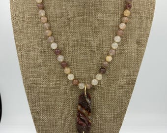 Crazy Lace Agate Pendant with Mocha Agate Necklace