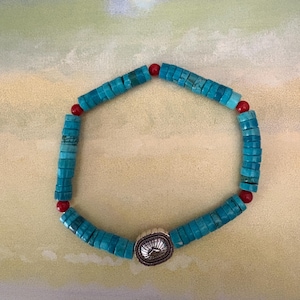 Turquoise and Coral Stretch Bracelet