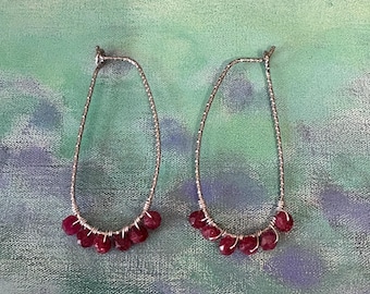 Faceted Ruby Hoop Earrings: Natural Mined Gemstone Hoops