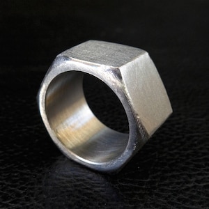 Hex Nut Stainless Steel band Ring: Chunky Industrial geometric