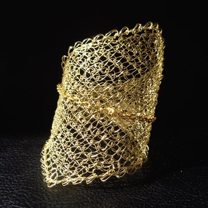 Wire crochet bracelet, statement asymmetric modern gold tone wire mesh cuff bracelet, bridal jewelry, gift for her
