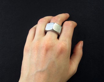 Hexagonal nut ring, stainless steel band, sizes 6 - 10.5, modern industrial hardware jewelry