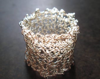 Wire crochet ring, statement band ring, boho bridal jewelry