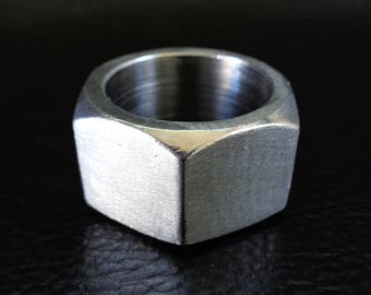 Stainless steel ring, modern industrial geometric hex nut ring, sizes 11-14, gift for him