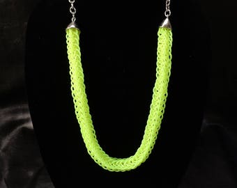 Neon yellow necklace, modern statement chunky knit rubber tube necklace