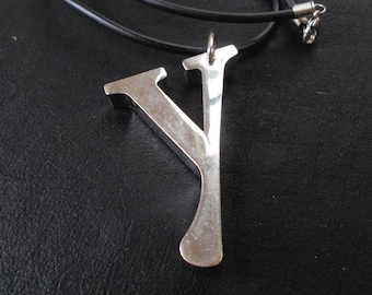 Monogram necklace, modern minimalist letter Y chunky silver tone pendant