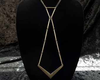 Statement tie necklace, antique bronze minimalist geometric unisex necklace