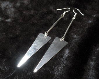 Geometric statement earrings, silver tone minimalist geo shoulder dusters