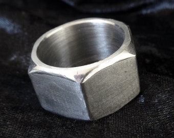 Anillo de acero inoxidable con tuerca hexagonal: banda industrial unisex (tallas 11-14)