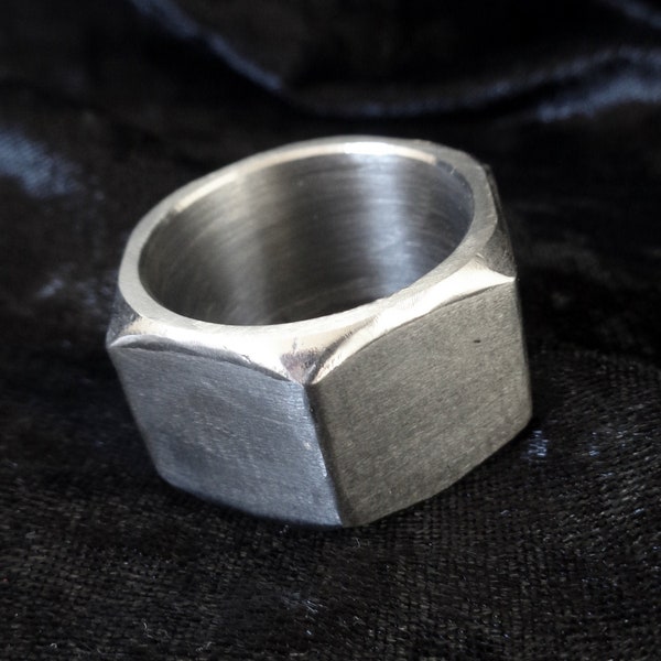 Hex nut ring, stainless steel unisex geometric industrial modern chunky band ring, sizes 11 - 14