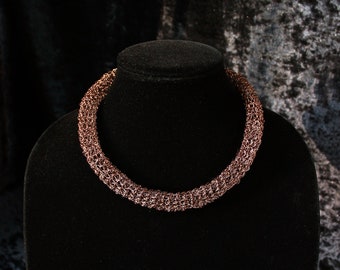 Crochet tube necklace, short wire mesh necklace