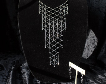 Modern jewelry set, gunmetal geometric statement bib necklace and tassel earrings, gifts for her