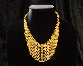 Chainmail bib necklace, gold tone aluminum chunky statement chainmaille necklace
