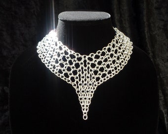 Aluminum chainmail choker or short necklace, adjustable length