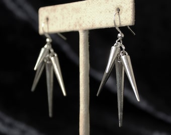 Minimalist spike earrings, modern silver tone rocker chic earrings