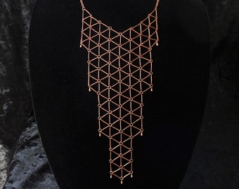 Statement bib necklace, modern geometric antique copper tone bib necklace