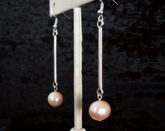 Pearl drop earrings, modern minimalist genuine fresh water pearl earrings