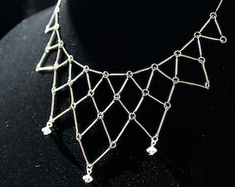 Geometric bib necklace, modern minimalist statement link grid necklace