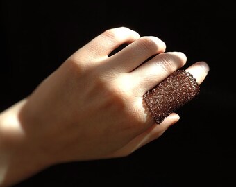 Crochet Copper Wire Ring: Knuckle Statement Ring