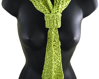 Knit tie scarf, 100% silk hand knitted preppy unisex hipster Chartreuse green scarf tie