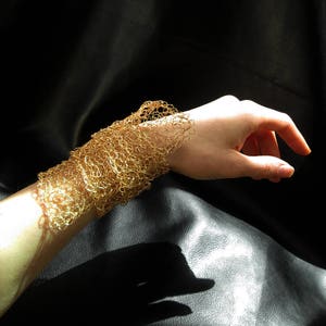 Wire crochet bracelet, statement wrap cuff, modern asymmetric cuff, bridal wire mesh bracelet