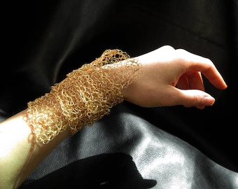 Pulsera de crochet de alambre, brazalete asimétrico de cobre