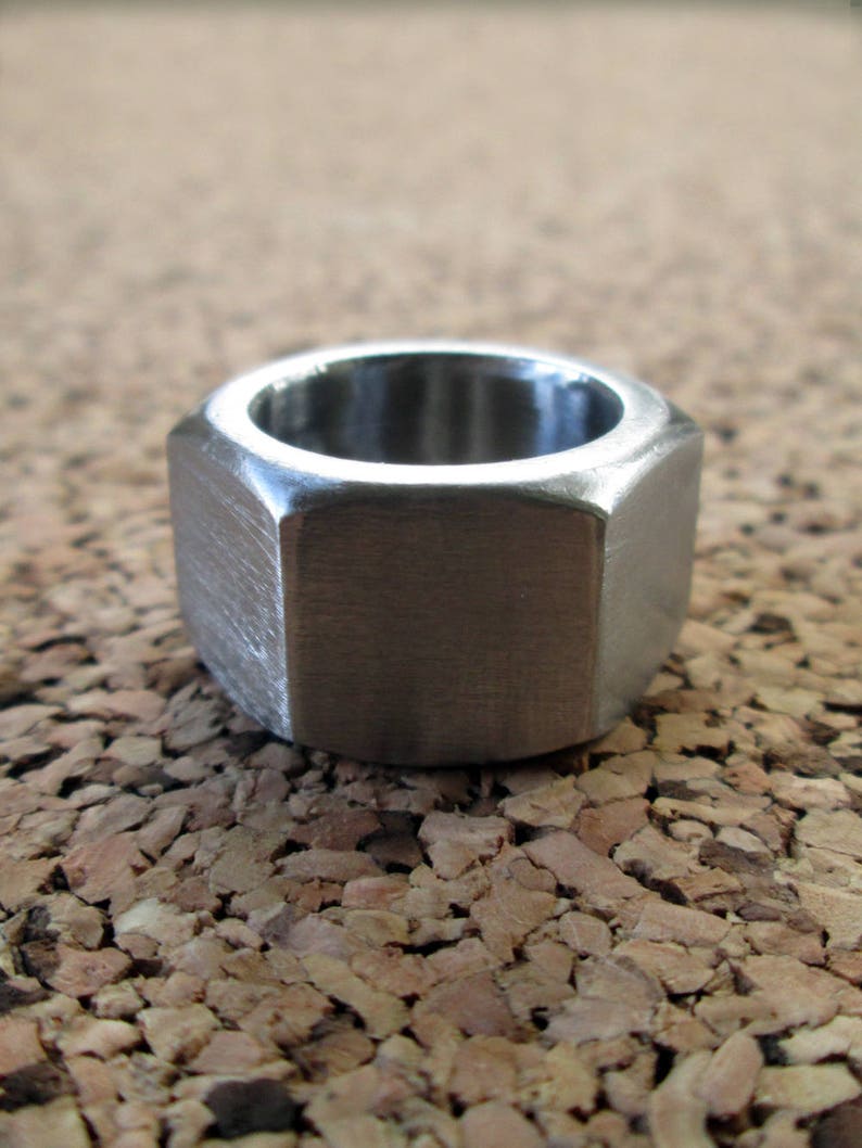 Hex Nut Ring Stainless Steel Band Industrial Geometric Etsy