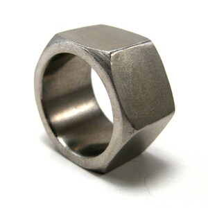 Hex nut ring, modern industrial geometric stainless steel ring, sizes 6 10.5 image 6