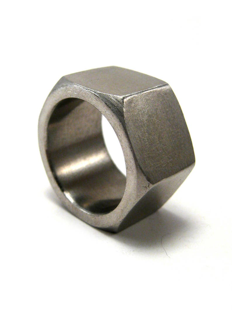 Hex nut ring, modern industrial geometric stainless steel ring, sizes 6 10.5 image 6