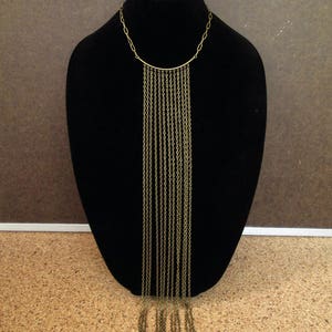 Statement tie necklace, modern chain fringe bib necklace