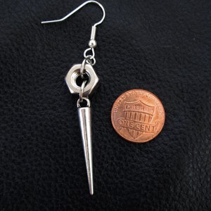 Nut spike earrings, silver tone industrial edgy hardware hex nut spike drop earrings image 7