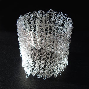 Wire crochet bracelet, wide statement cuff, boho bracelet