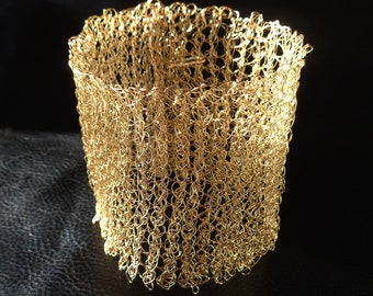 Wire crochet bracelet, silver plated wire mesh statement cuff,  bridal jewelry